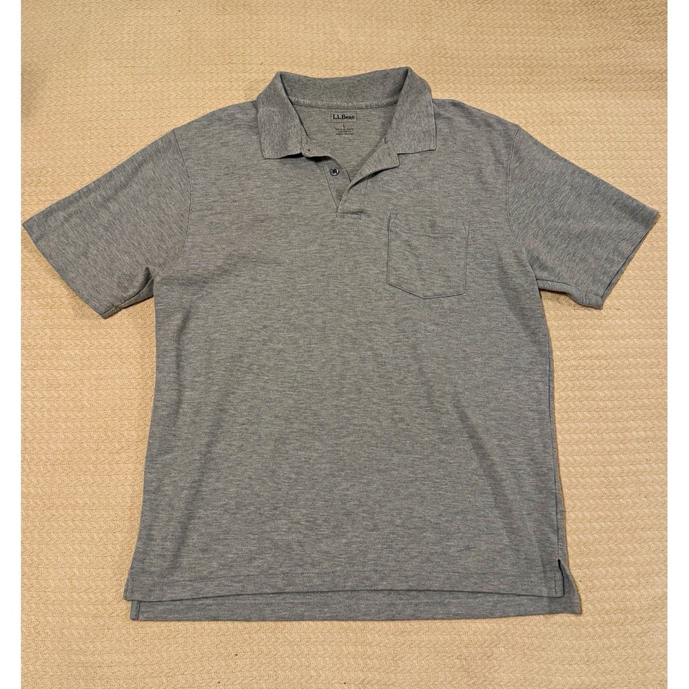 L.L.Bean Men's Gray Polo Shirt L Regular Short Sleeve Collared Solid Cotton